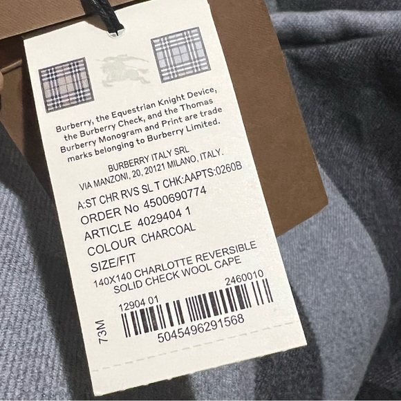 New BURBERRY Reversible check Cape Charlotte black grey solid to Check Cape - Picture 7 of 10